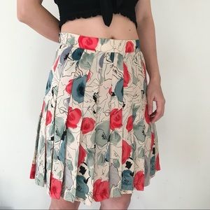 Floral Print Silk High Waist Mini Skirt
